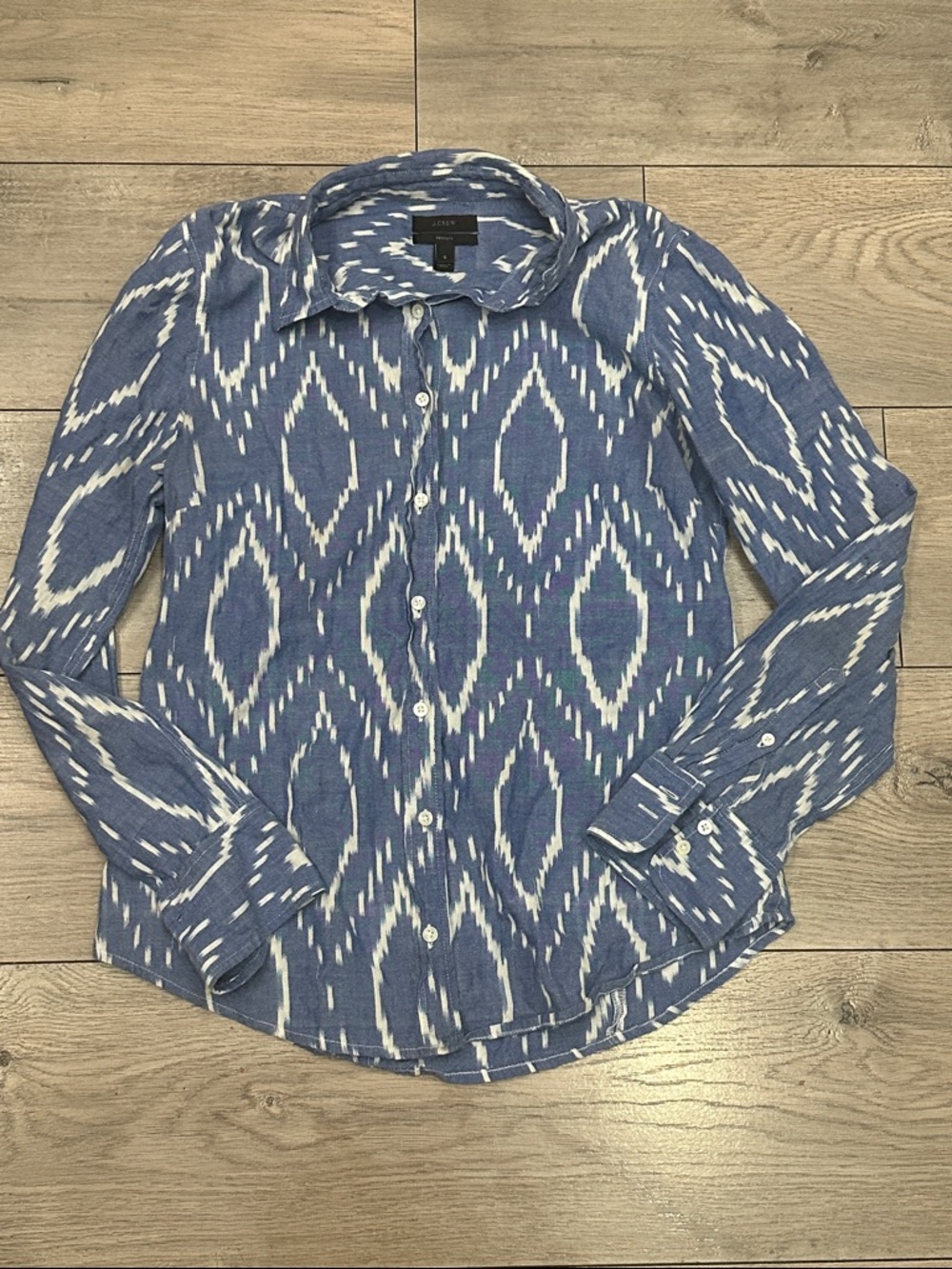 Blue Ikat-Print Long-Sleeve Button-Down Shirt